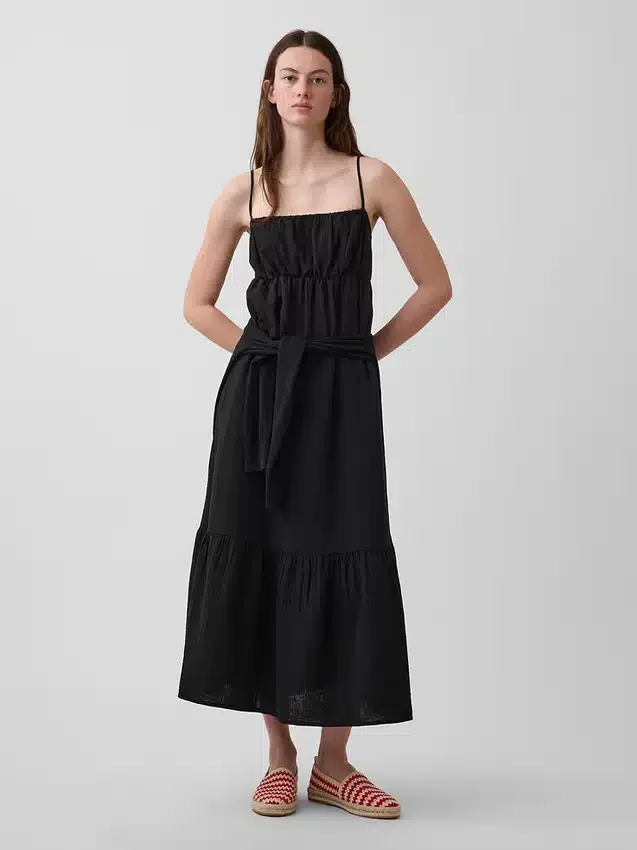 Vestido de gasa de algodón con corte imperio y volantes