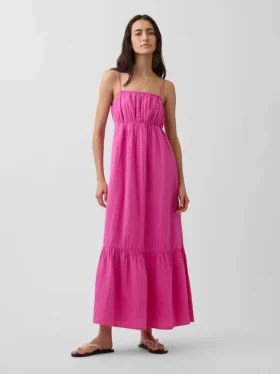 Vestido de gasa de algodón con corte imperio y volantes