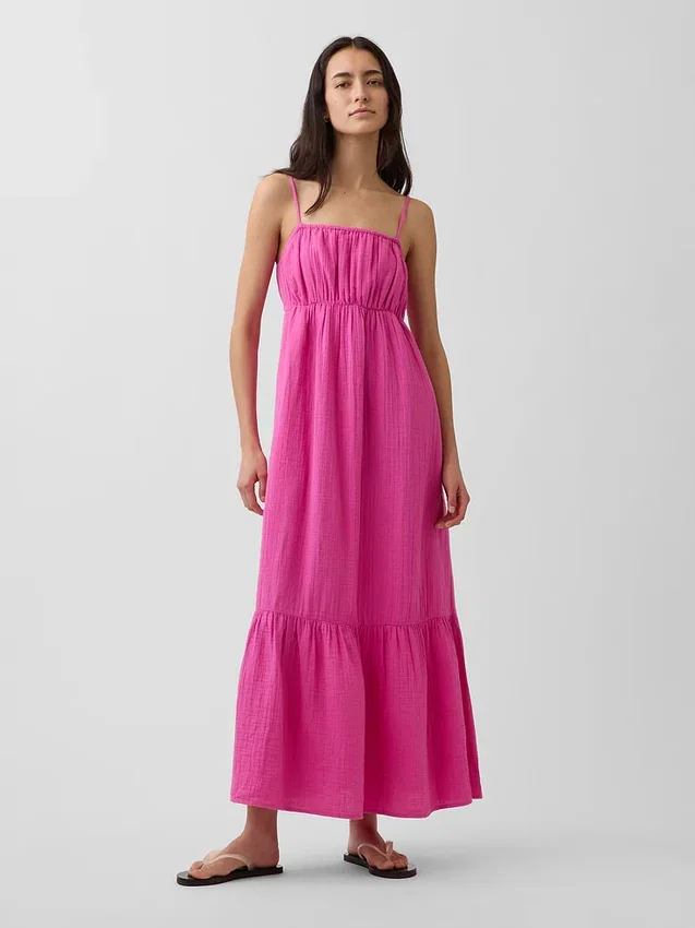 Vestido de gasa de algodón con corte imperio y volantes