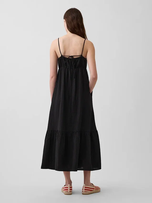 Vestido de gasa de algodón con corte imperio y volantes