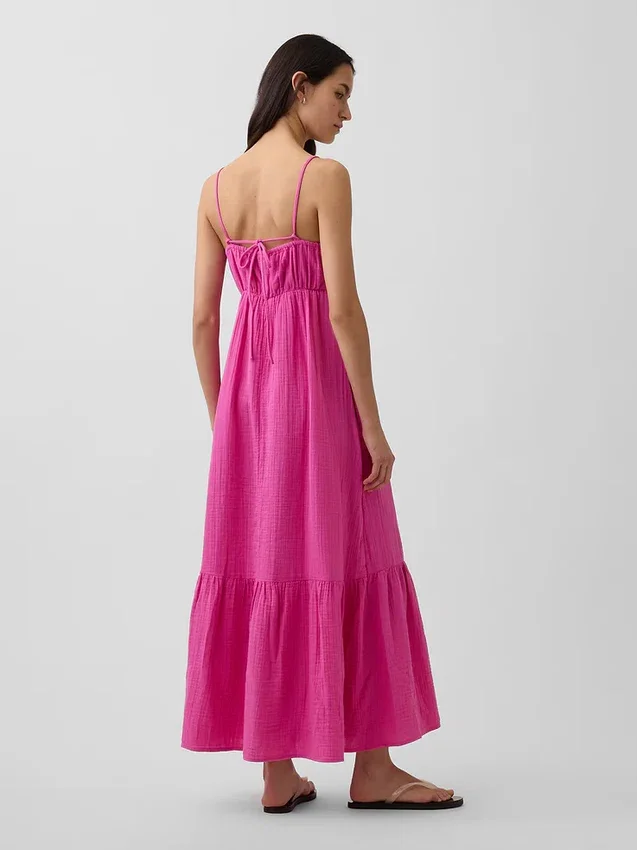 Vestido de gasa de algodón con corte imperio y volantes