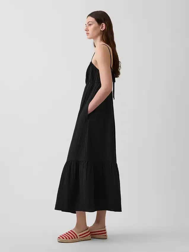 Vestido de gasa de algodón con corte imperio y volantes