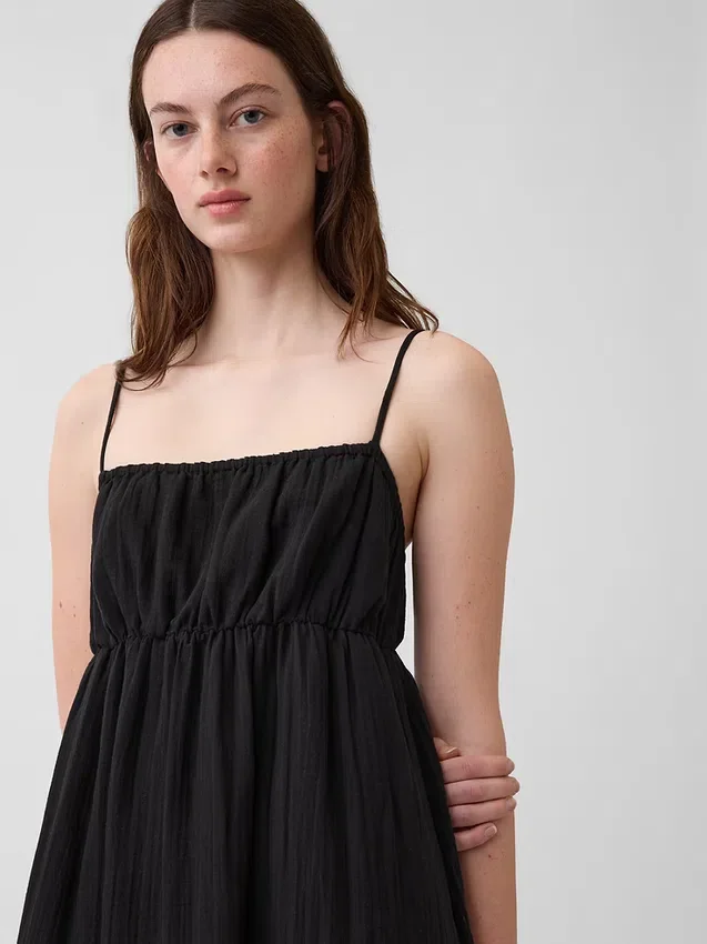 Vestido de gasa de algodón con corte imperio y volantes