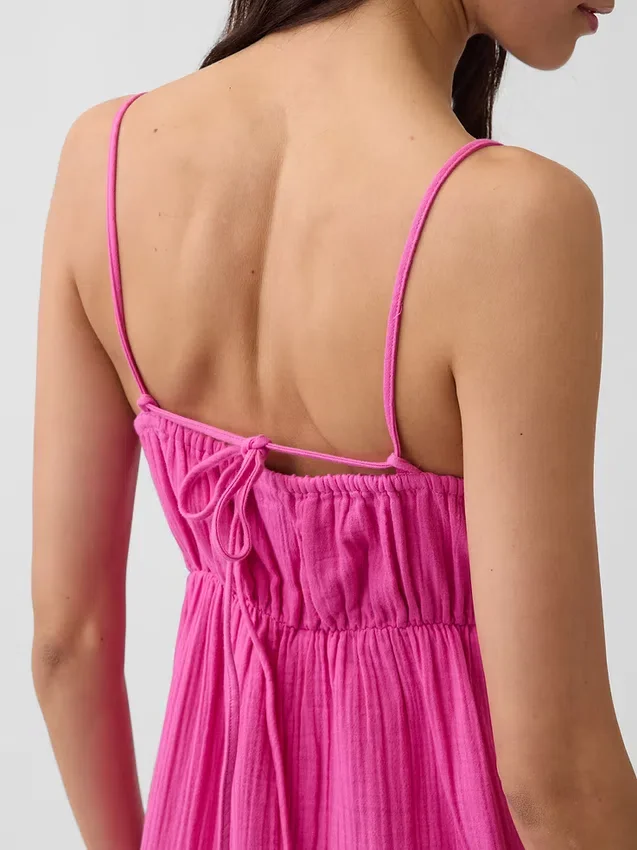 Vestido de gasa de algodón con corte imperio y volantes