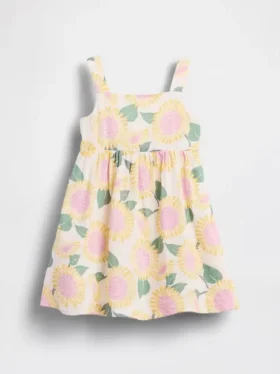 Vestido de gasa de algodón con estampado de girasoles para bebés y niños pequeños