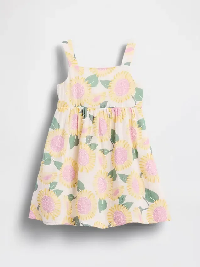 Vestido de gasa de algodón con estampado de girasoles para bebés y niños pequeños