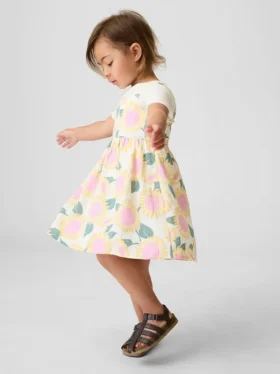 Vestido de gasa de algodón con estampado de girasoles para bebés y niños pequeños