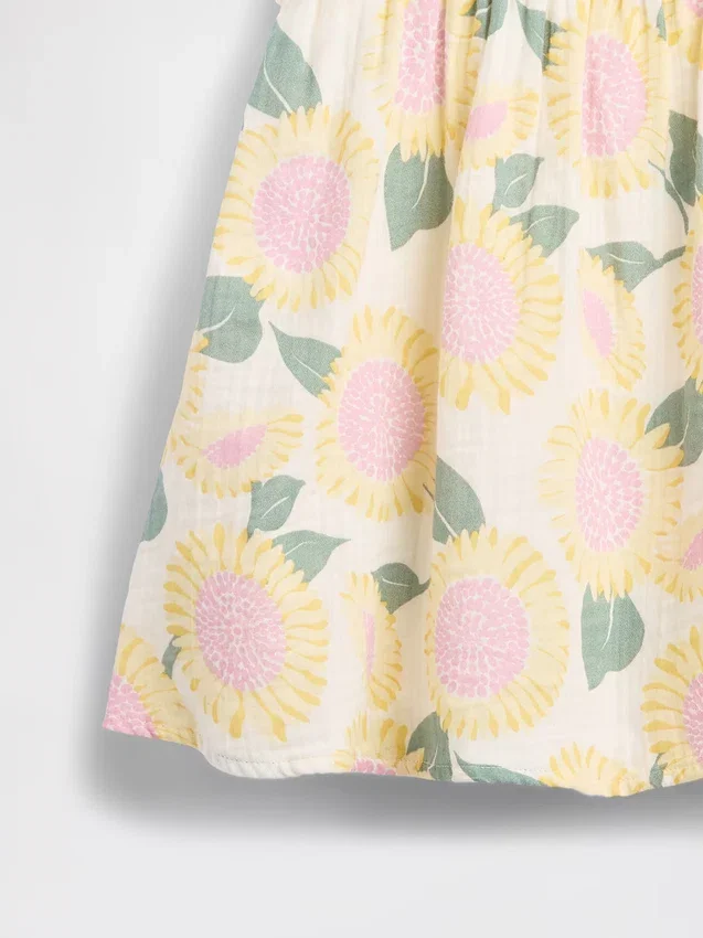 Vestido de gasa de algodón con estampado de girasoles para bebés y niños pequeños