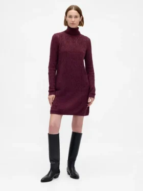 Vestido de jerséu de cuello alto CashSoft Pointelle