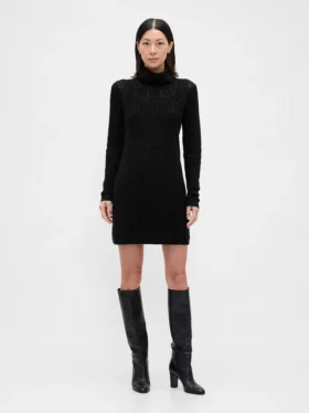 Vestido de jerséu de cuello alto CashSoft Pointelle