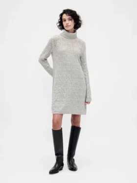 Vestido de jerséu de cuello alto CashSoft Pointelle