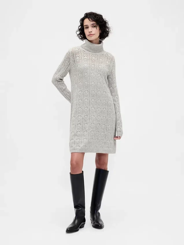 Vestido de jerséu de cuello alto CashSoft Pointelle