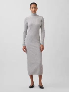 Vestido de jerséu longo de cuello alto CashSoft