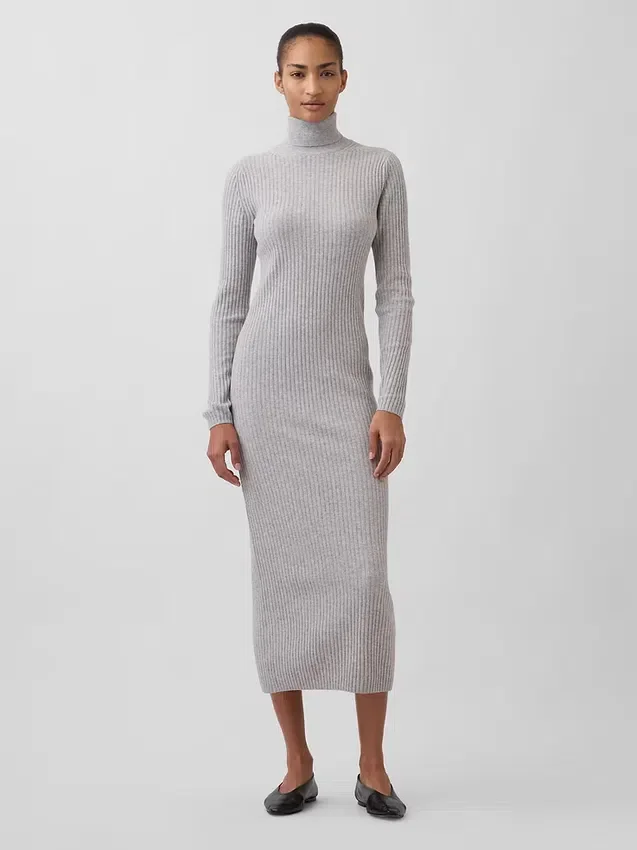 Vestido de jerséu longo de cuello alto CashSoft