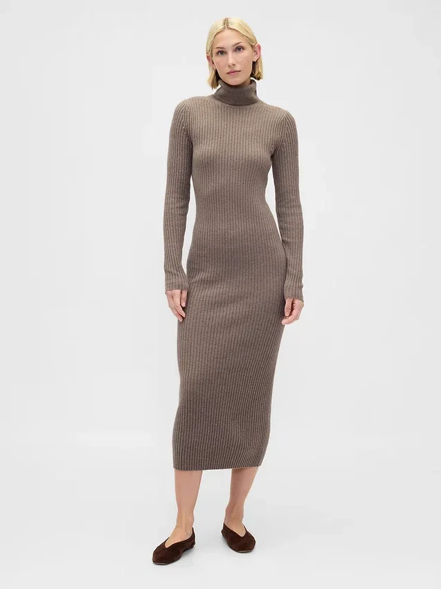 Vestido de jerséu longo de cuello alto CashSoft