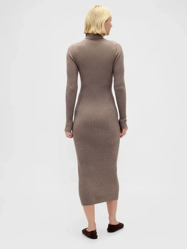 Vestido de jerséu longo de cuello alto CashSoft