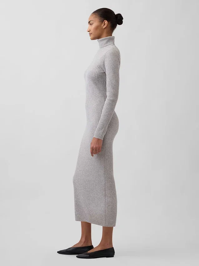 Vestido de jerséu longo de cuello alto CashSoft