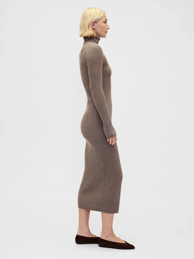 Vestido de jerséu longo de cuello alto CashSoft