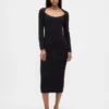 Vestido de jerséu midi de punto acanalado CashSoft