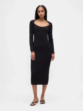 Vestido de jerséu midi de punto acanalado CashSoft