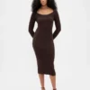 Vestido de jerséu midi de punto acanalado CashSoft