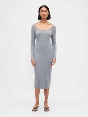 Vestido de jerséu midi de punto acanalado CashSoft