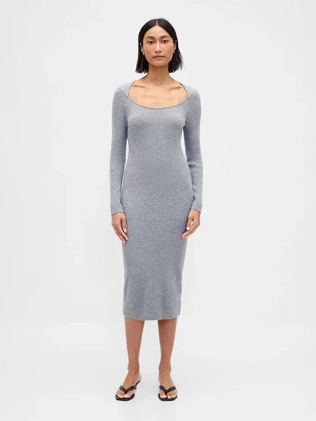 Vestido de jerséu midi de punto acanalado CashSoft