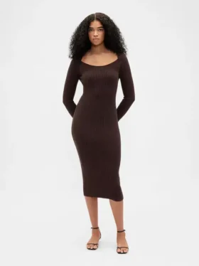 Vestido de jerséu midi de punto acanalado CashSoft