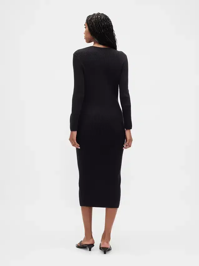 Vestido de jerséu midi de punto acanalado CashSoft