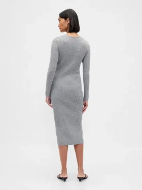 Vestido de jerséu midi de punto acanalado CashSoft