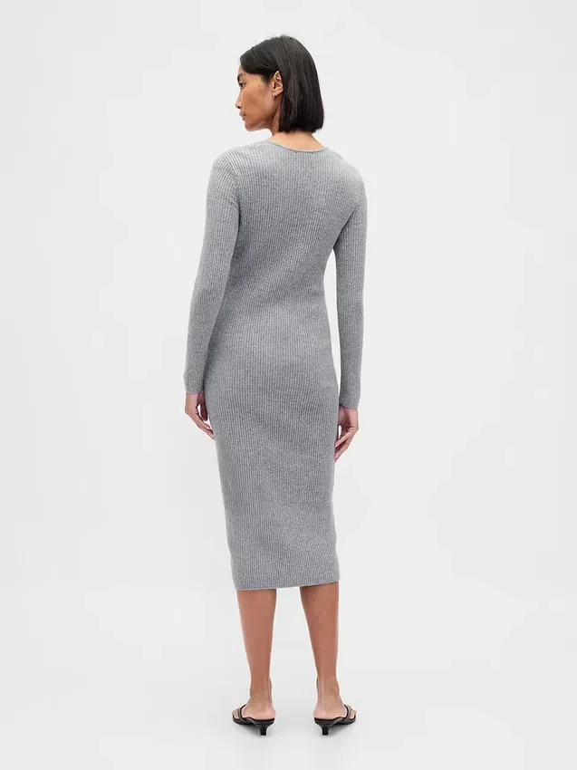 Vestido de jerséu midi de punto acanalado CashSoft