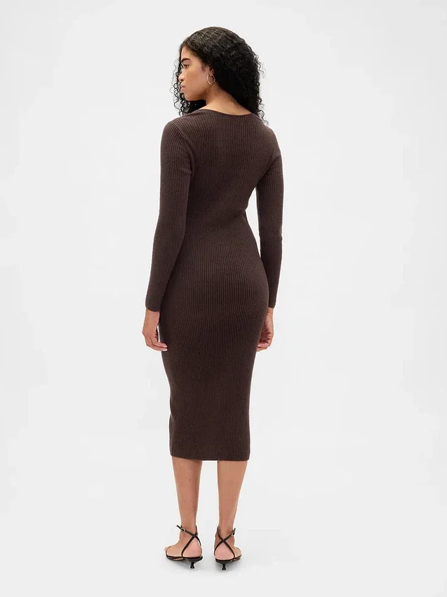 Vestido de jerséu midi de punto acanalado CashSoft