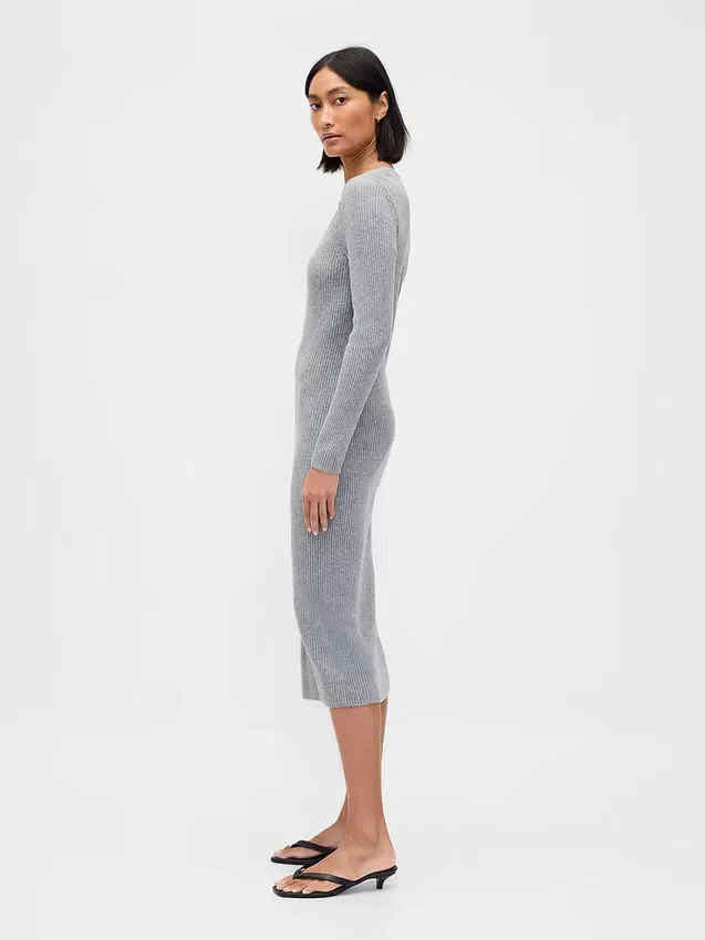 Vestido de jerséu midi de punto acanalado CashSoft