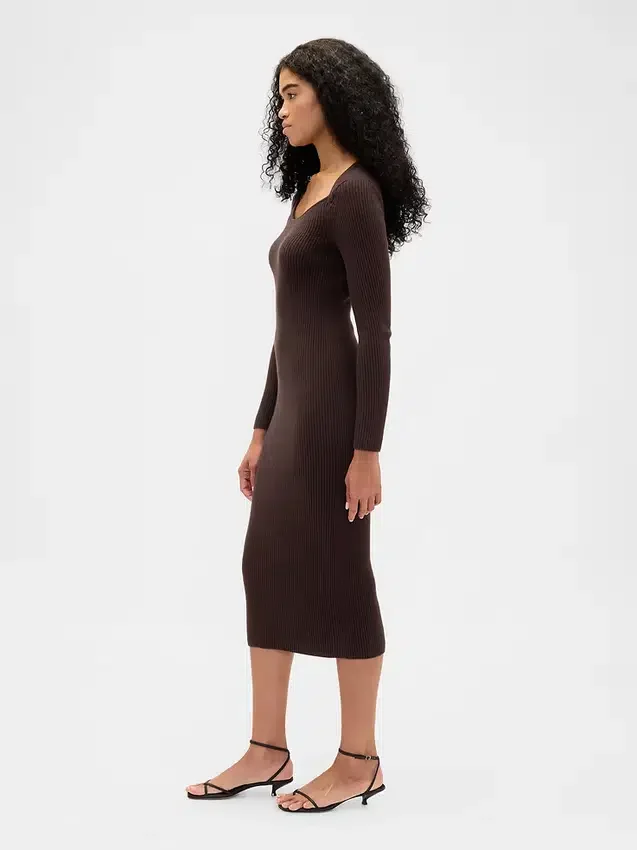 Vestido de jerséu midi de punto acanalado CashSoft