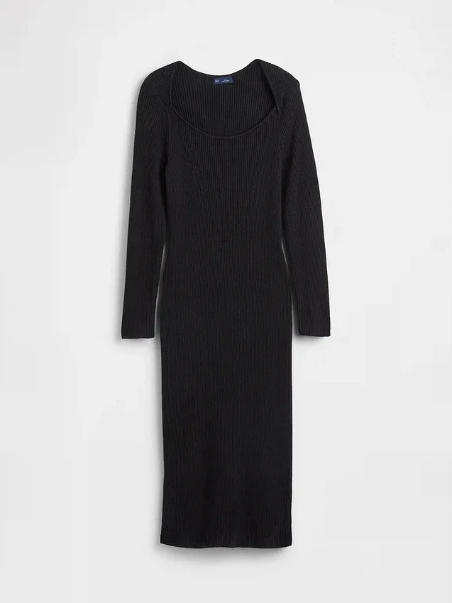 Vestido de jerséu midi de punto acanalado CashSoft