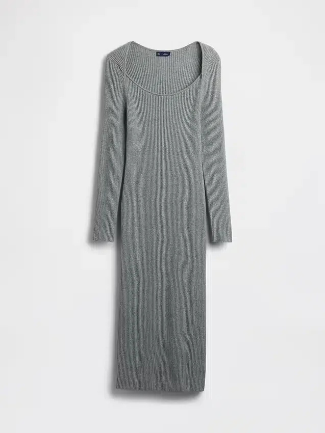 Vestido de jerséu midi de punto acanalado CashSoft