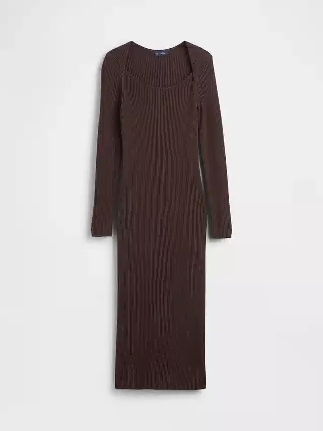 Vestido de jerséu midi de punto acanalado CashSoft