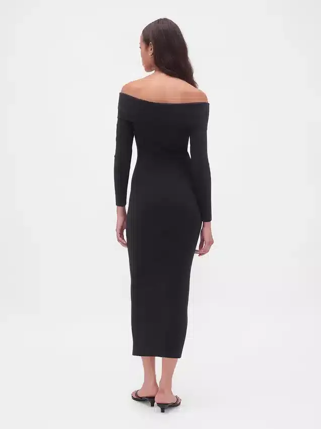 Vestido de jerséu midi elástico con hombros descubiertos de CashSoft