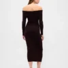 Vestido de jerséu midi elástico con hombros descubiertos de CashSoft
