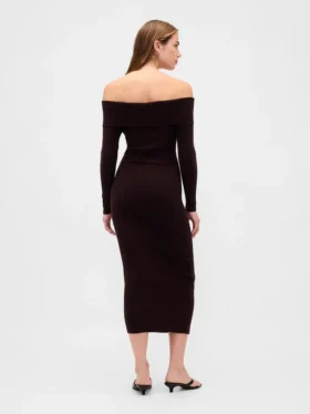 Vestido de jerséu midi elástico con hombros descubiertos de CashSoft