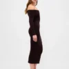 Vestido de jerséu midi elástico con hombros descubiertos de CashSoft