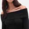 Vestido de jerséu midi elástico con hombros descubiertos de CashSoft
