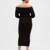 Vestido de jerséu midi elástico con hombros descubiertos de CashSoft