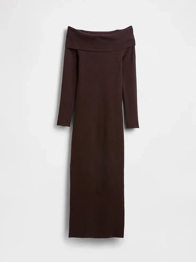 Vestido de jerséu midi elástico con hombros descubiertos de CashSoft