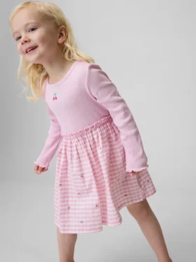 Vestido de mezcla de telas para bebés y niños pequeños