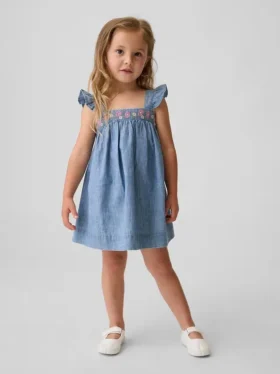 Vestido de mezclilla bordado para bebés y niños