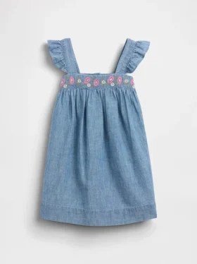Vestido de mezclilla bordado para bebés y niños
