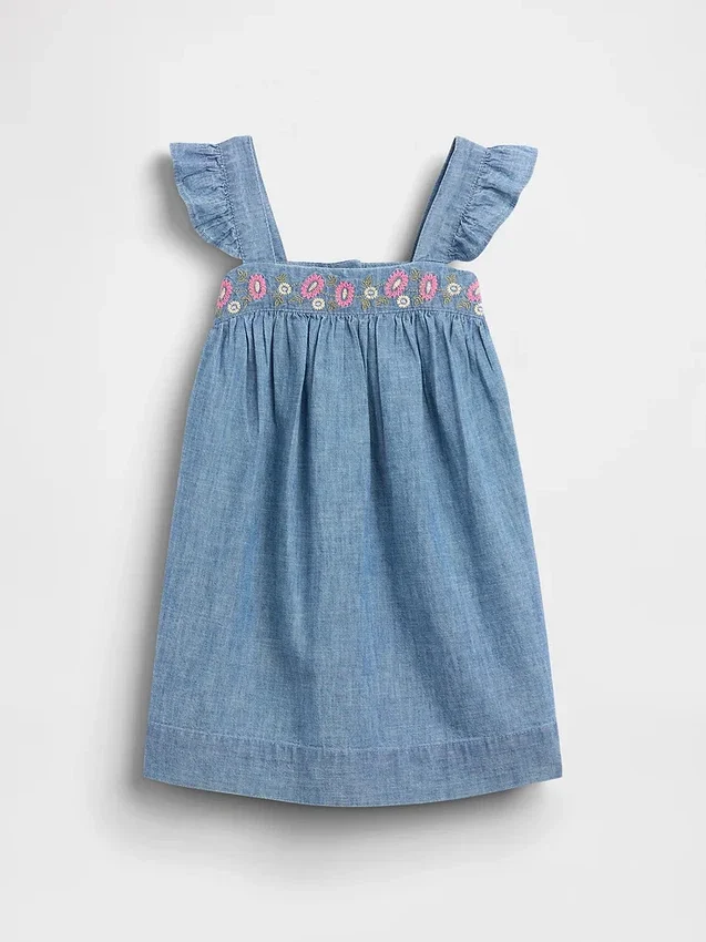 Vestido de mezclilla bordado para bebés y niños