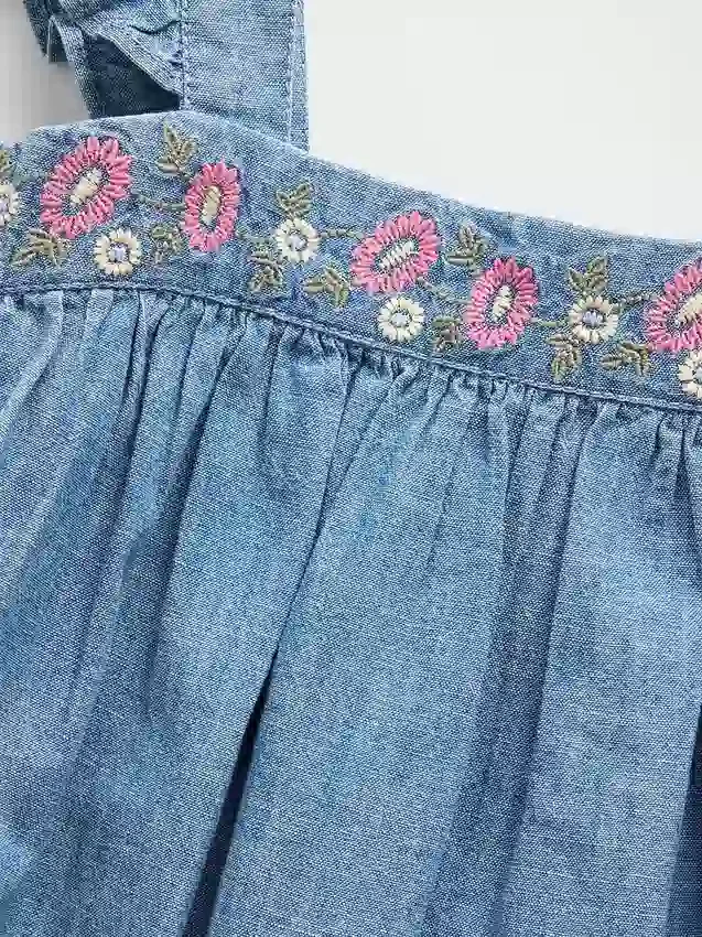 Vestido de mezclilla bordado para bebés y niños