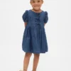 Vestido de mezclilla con mangas abullonadas y moño para Bebé y Niño